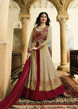 BEIGE AND RED INDIAN PARTY AND WEDDING ANARKALI GOWN - Asian Party Wear