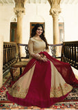 BEIGE AND RED INDIAN PARTY AND WEDDING ANARKALI GOWN - Asian Party Wear