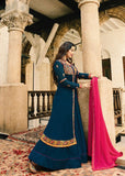 ZAL9045 TEAL INDIAN PARTY AND WEDDING ANARKALI GOWN - Asian Party Wear