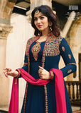 ZAL9045 TEAL INDIAN PARTY AND WEDDING ANARKALI GOWN - Asian Party Wear