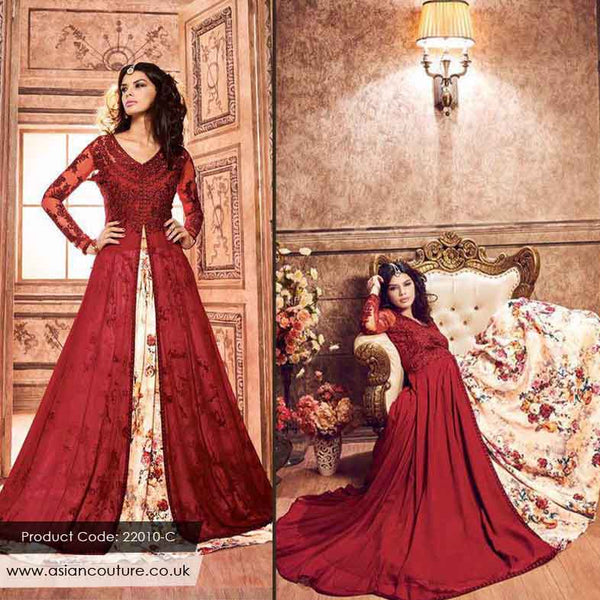 MAROON INDIAN FASHIONABLE BRIDESMAID DRESS - Asian Party Wear