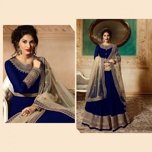 NAVY BLUE LONG DESIGNER DRESS SUIT - Asian Party Wear