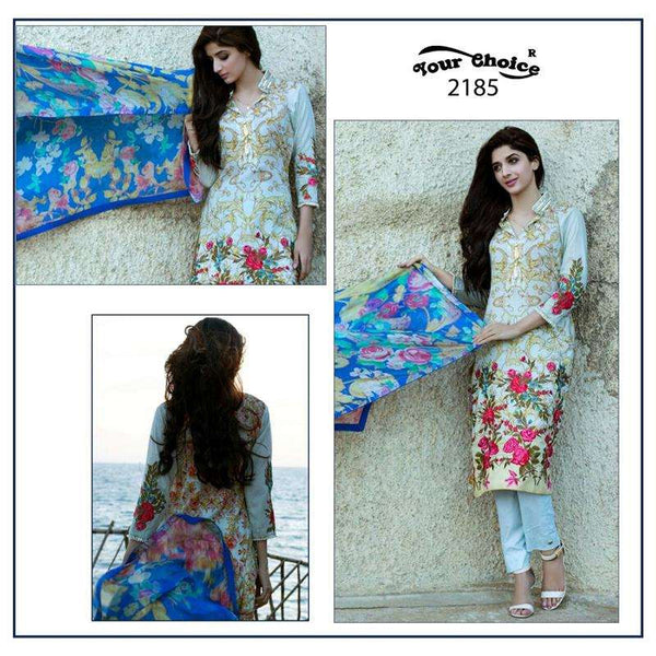 2185 PAKISTANI STYLE LAWN COTTON SALWAR KAMEEZ - Asian Party Wear