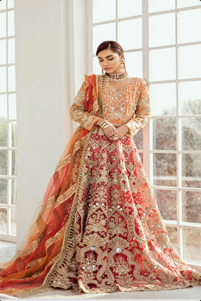 Orange & Red Indian Bridal Wedding Dress - Asian Party Wear