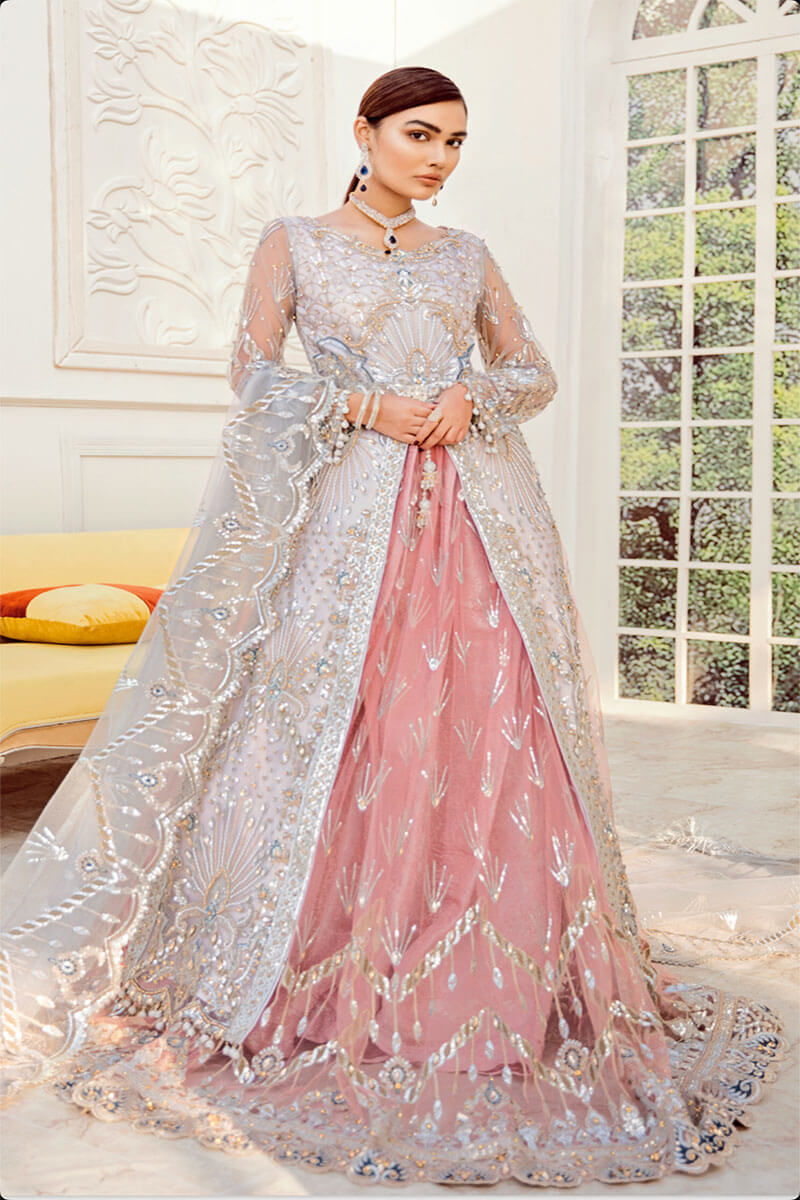 Dresses For Asian Frock Suits Silver & Pink Jacket Embroidered Bridal Suit Dresses For Asian Frock Suits Silver & Pink Jacket Embroidered Bridal Suit