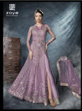 PURPLE NET SILK SIDE SLIT INDIAN WEDDING DRESS - Asian Party Wear