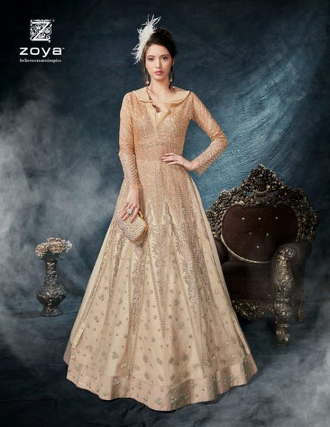 BEIGE ZOYA HEAVY EMBROIDERED BRIDAL GOWN - Asian Party Wear