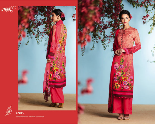 6905 RED KIMORA HEER DIGITAL PRINTED PARTY WEAR SALWAR SUIT - Asian Party Wear