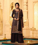 Dark Brown Banarasi Jacquard Indian Designer Party Suit (2 Weeks Delivery) - Asian Party Wear