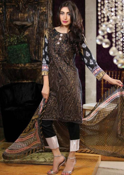 EA-36 BLACK ESHA AISHA LAWN EMBROIDERED SALWAR SUIT - Asian Party Wear