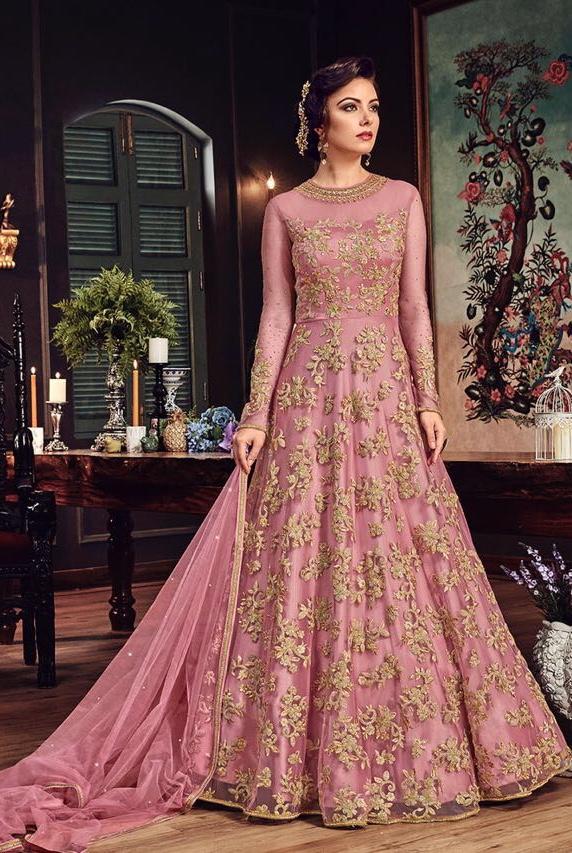 HOT PINK HEAVY EMBROIDERED INDIAN WEDDING & EVENING GOWN HOT PINK HEAVY EMBROIDERED INDIAN WEDDING & EVENING GOWN