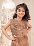 Brown Layered Style Kids Girls Party Dress - Asian Party Wear