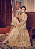 PEACH PARTY FRONT SLIT STYLE NET SUIT - Asian Party Wear