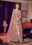 ROSE PINK INDO WESTERN SLIT STYLE NET DRESS - Asian Party Wear