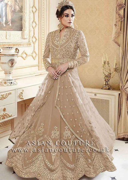 BEIGE INDIAN MAXI EVENING WEDDING DRESS - Asian Party Wear