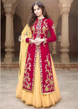 MA1506-A RED MAYA SEMI STITCHED ANARKALI LEHENGA SUIT - Asian Party Wear