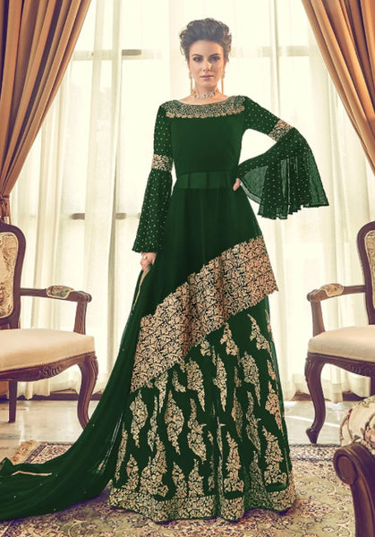 GREEN EMBROIDERED PARTY WEAR INDIAN SKIRT DRESS - Asian Party Wear