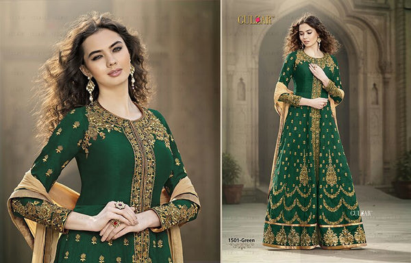 Elegant Green Cream Silk Lehenga - Asian couture - Asian Party Wear