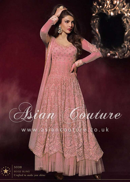 HR5038-G PEACH PINK HEROINE PRIYANKA CHOPRA ANARKALI STYLE DRESS - Asian Party Wear