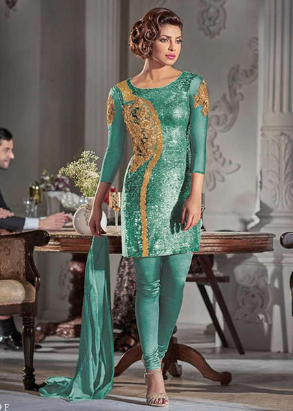 ZHR5119-D FEROZI HEROINE PRIYANKA CHOPRA STRAIGHT CUT DRESS - Asian Party Wear