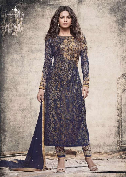 5155 SAILOR BLUE HEROINE STARDIVA PRIYANKA CHOPRA GEORGETTE STRAIGHT SUIT - Asian Party Wear