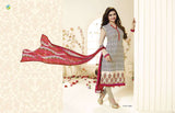 SLK2858 - Rose with White and Black Patterns Kaseesh Silkina Royal Crepe 3 Salwar Kameez Suit - Asian Party Wear