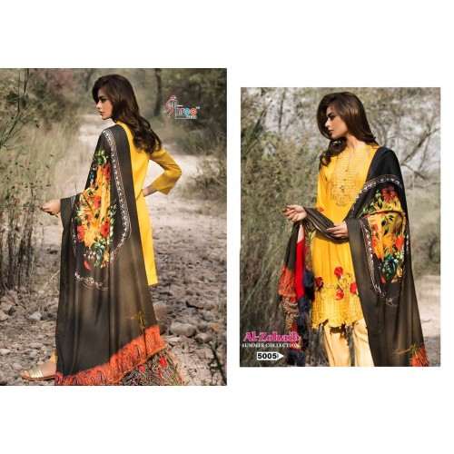 5005 YELLOW ALI ZOHAIB GLAZED COTTON SALWAR KAMEEZ SUIT - Asian Party Wear