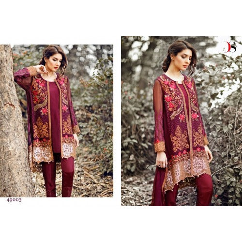 49003 MAROON DEEPSY RAZEENA POLY GEORGETTE DESIGNER SALWAR KAMEEZ - Asian Party Wear