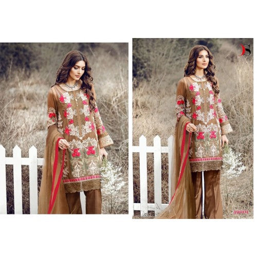 49001 BROWN DEEPSY RAZEENA POLY GEORGETTE DESIGNER SALWAR KAMEEZ - Asian Party Wear