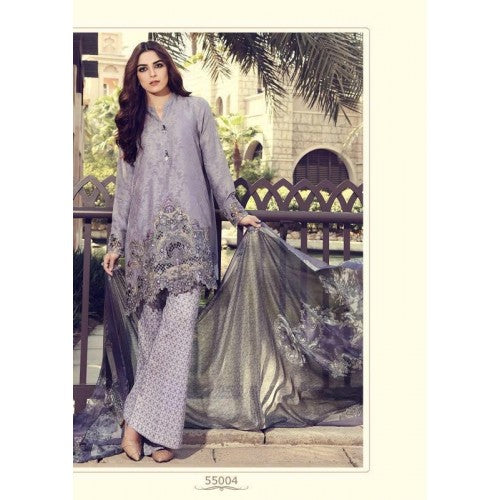 GREY MARIA B LAWN EMBROIDERED AND PRINTED PAKISTANI STYLE READY MADE SUIT - Asian Party Wear