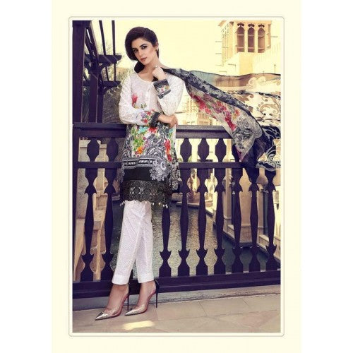 55006 BLACK AND WHITE MARIA B LAWN EMBROIDERED AND PRINTED PAKISTANI STYLE SUIT - Asian Party Wear