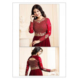 17001-C RED GLOSSY SIMAR HEAVY EMBROIDERED ANARKALI STYLE GOWN - Asian Party Wear