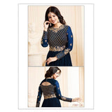 17001-A DRESS BLUE GLOSSY SIMAR HEAVY EMBROIDERED ANARKALI STYLE GOWN - Asian Party Wear