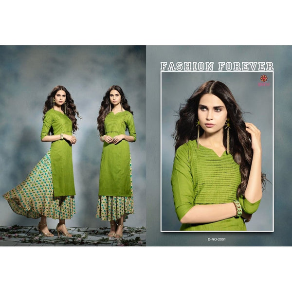 2001 GREEN KAIRA STRAIGHT COTTON READY MADE KURTI - Asian Party Wear