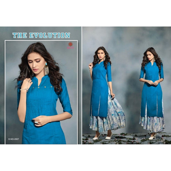 2007 BLUE KAIRA STRAIGHT COTTON READY MADE KURTI - Asian Party Wear