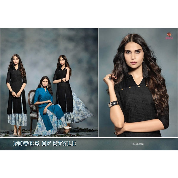 2006 BLACK KAIRA STRAIGHT COTTON READY MADE KURTI - Asian Party Wear