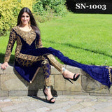 STUNNING VELVET WINTER WEAR EMBROIDERED GOLD BORDER SUIT ( IN STOCK TODAY  ) - Asian Party Wear