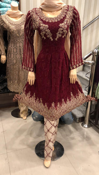 CHARMING MAROON PAKISTANI STYLE PARTY WEAR READYMADE SUIT - Asian Party Wear