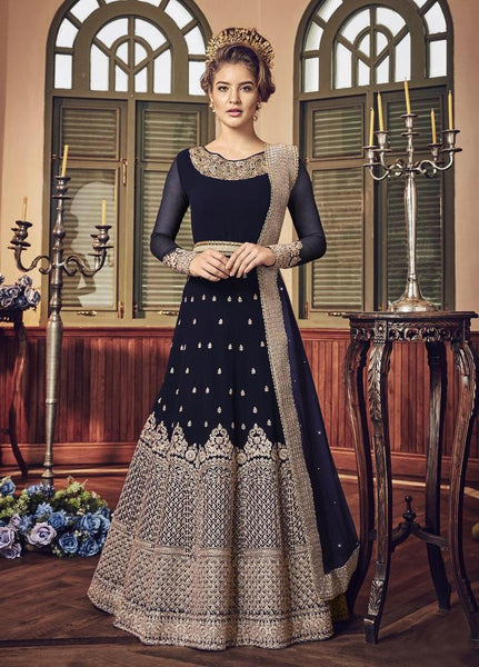 NAVY BLUE INDIAN WEDDING ANARKALI DRESS - Asian Party Wear