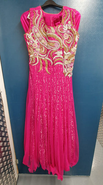 Pink Indian Ethnic Wear Net Gown - Asian Party Wear