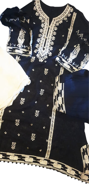 Black Viscose Pakistani Designer Suit - Asian Party Wear