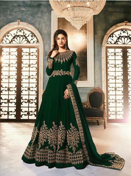 Green Indian Pakistani Wedding Wear Floor Length Anarkali Gown - Asian Party Wear