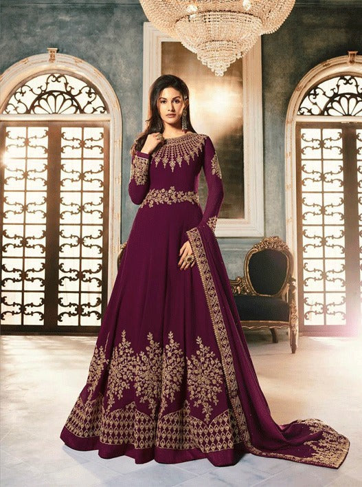 Anarkali Latest Indian Traditional Party Wear Dresses Plum Heavy