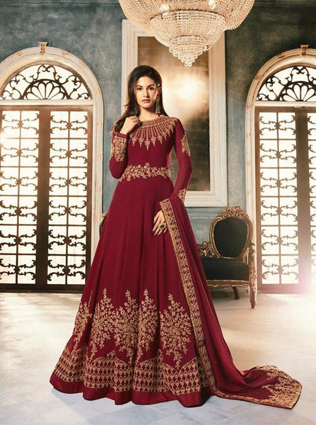 Maroon Indian Party & Mehndi Wear Gown - Asian Party Wear