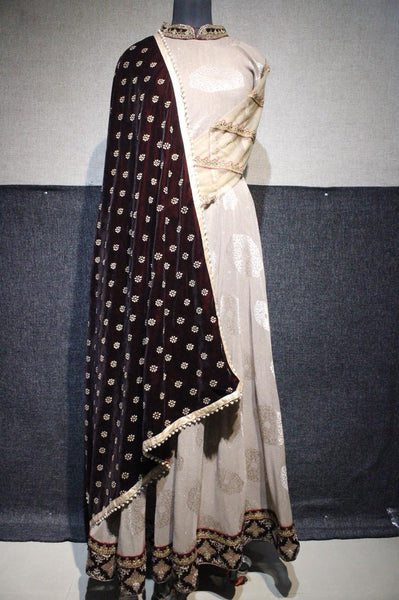 MAROON HEAVY EMBROIDERED VELVET SHAWL - Asian Party Wear