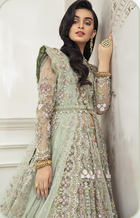 Light Green Anarkali Wedding Wear Pakistani Dress Light Green Anarkali Wedding Wear Pakistani Dress