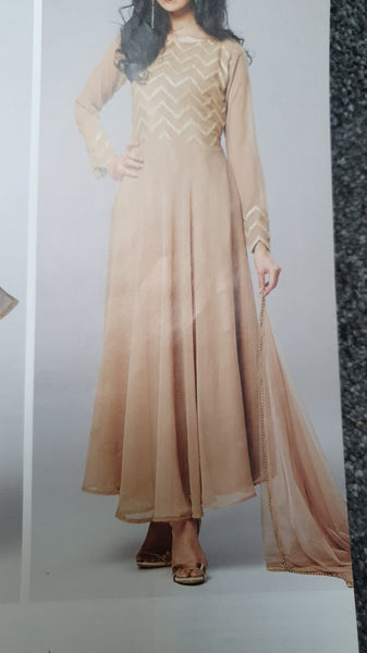 BEIGE INDIAN WEDDING PARTY ANARKALI DRESS - Asian Party Wear