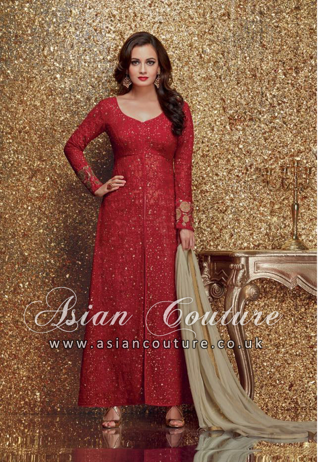Red Bollywood Dia Mirza Indian Salwar Kameez - Main Image