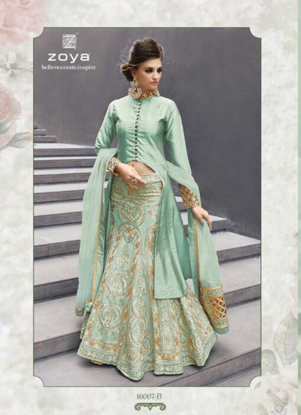 16007-B LIGHT GREEN ZOYA CRYSTAL WEDDING WEAR LEHENGA - Asian Party Wear