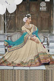 M24002 BEIGE AND SKY BLUE MOHINI HEAVEY EMBROIDERED ANARKALI DRESS - Asian Party Wear